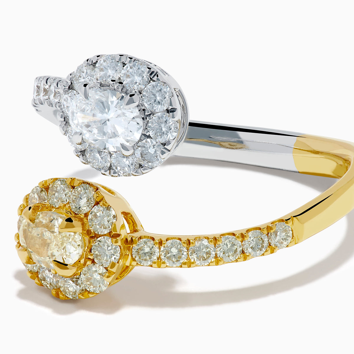 18K Two-Tone Gold Yellow and White Diamond Halo Bypass Ring