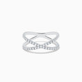 The Pave Classica 14K White Gold Diamond Criss Cross Ring, 0.40 TCW, showcases two intersecting diamond-studded bands for a modern and elegant X-shaped design.