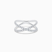 The Pave Classica 14K White Gold Diamond Criss Cross Ring, 0.40 TCW, showcases two intersecting diamond-studded bands for a modern and elegant X-shaped design.