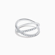 The Pave Classica 14K White Gold Diamond Criss Cross Ring, 0.40 TCW, showcases two intersecting diamond-studded bands for a modern and elegant X-shaped design.