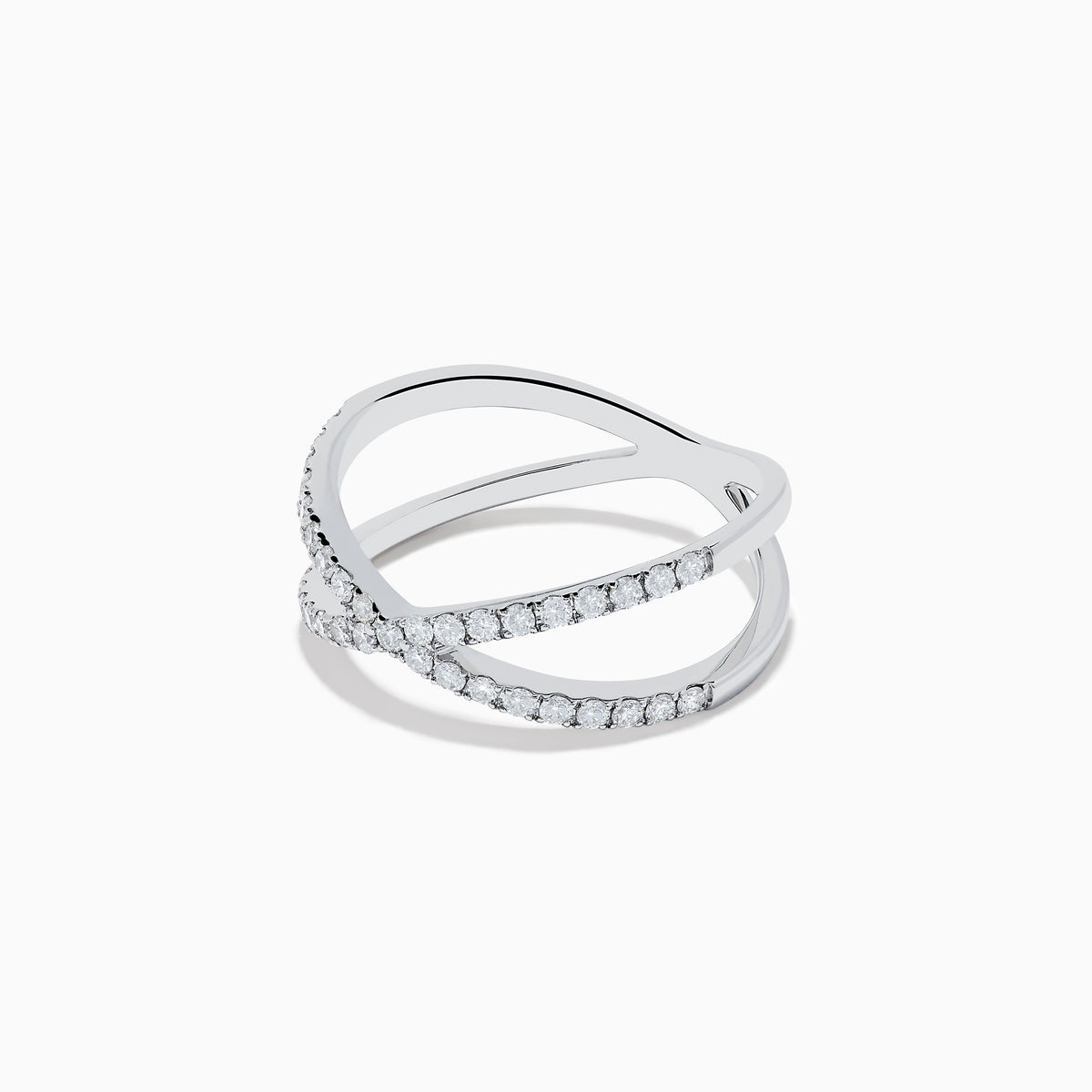 The Pave Classica 14K White Gold Diamond Criss Cross Ring, 0.40 TCW, showcases two intersecting diamond-studded bands for a modern and elegant X-shaped design.