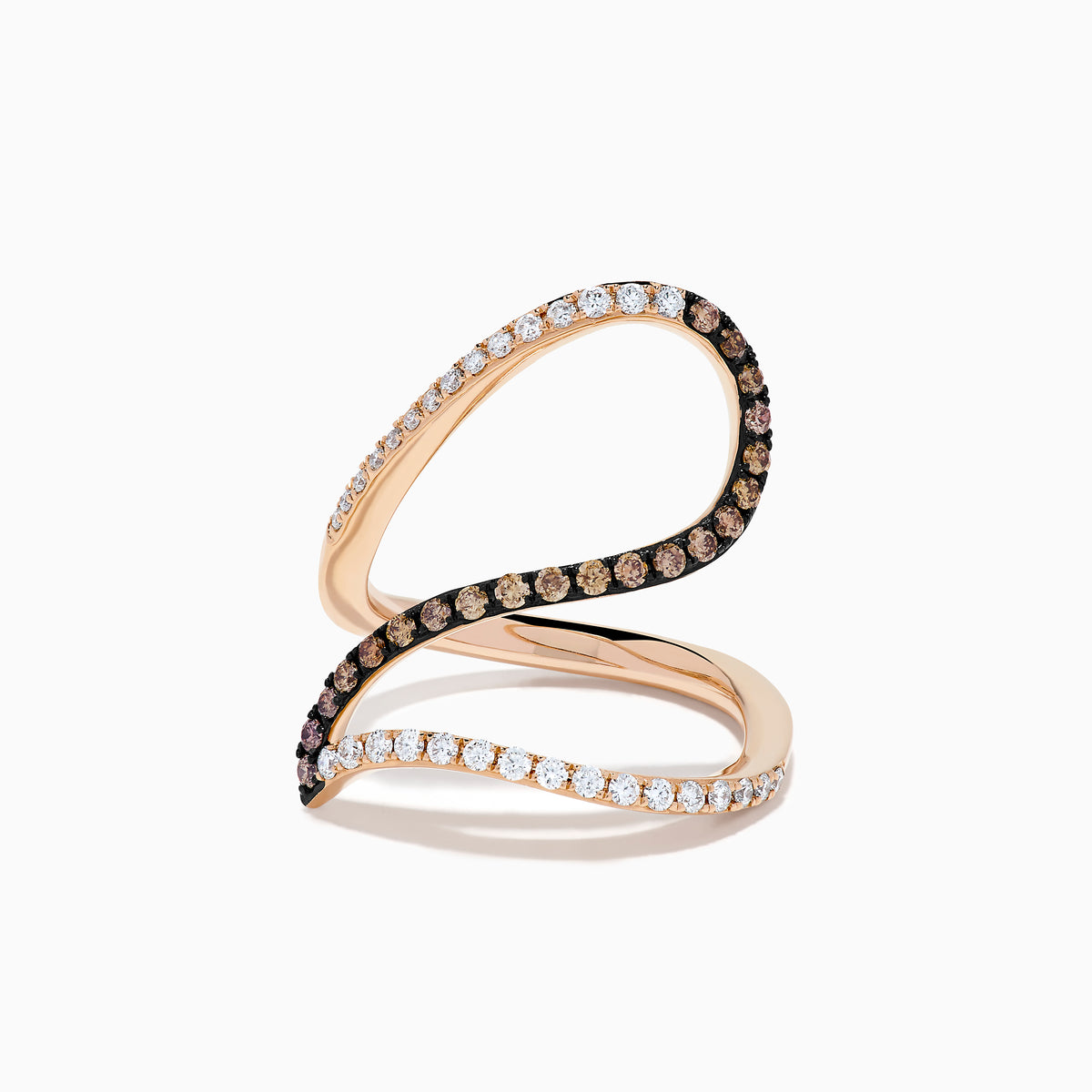 14K Rose Gold Espresso and White Diamond Pave Wave Ring
