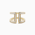 The DOro 14K Yellow Gold Diamond Open Shank Ring, 0.82 TCW, features an open front design with two parallel vertical bars accented by diamonds for a striking, modern look.
