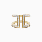 The DOro 14K Yellow Gold Diamond Open Shank Ring, 0.82 TCW, features an open front design with two parallel vertical bars accented by diamonds for a striking, modern look.