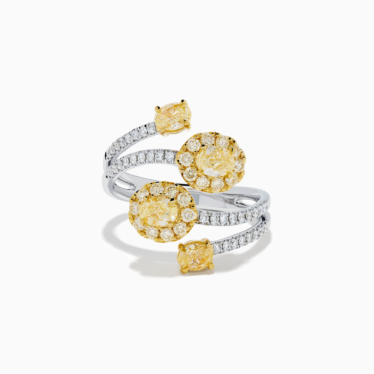 18K Yellow and White Gold Yellow and White Diamond Open Bypass Halo Ring