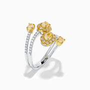 18K Two-Tone Gold Yellow and White Diamond Halo Wrap Ring