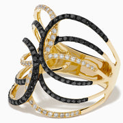 14K Yellow Gold Black and White Diamond Pave Interwoven Statement Ring