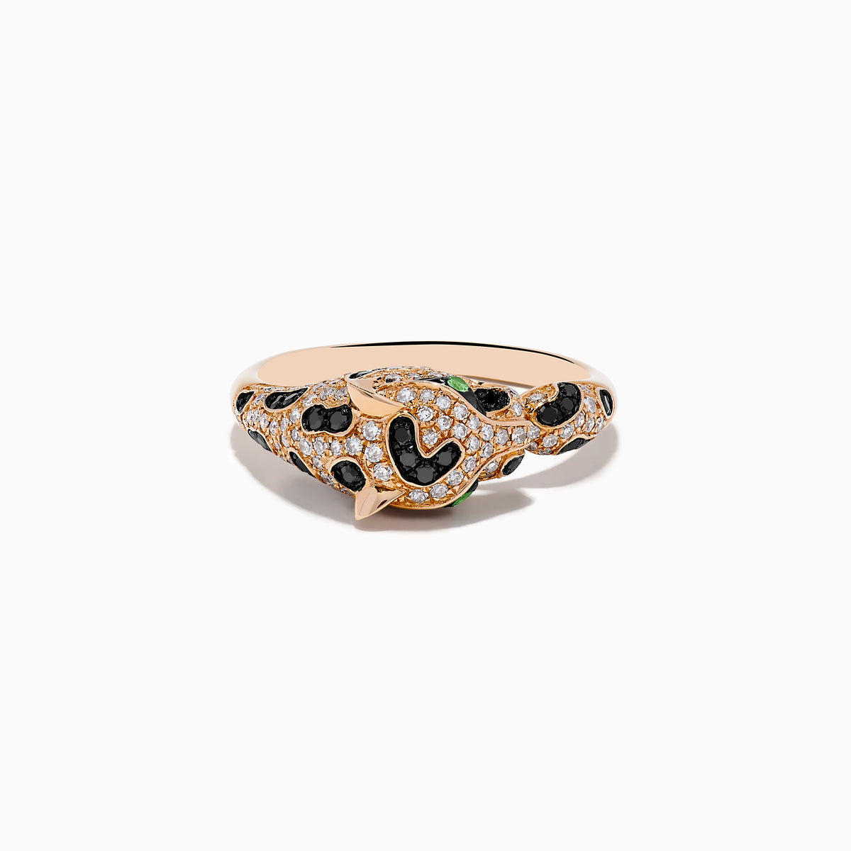 The Signature 14K Rose Gold Diamond and Garnet Panther Ring, 0.56 TCW, showcases a panther’s head and paw with sparkling diamonds, black stones, and vivid garnet eyes for a bold, luxurious look.