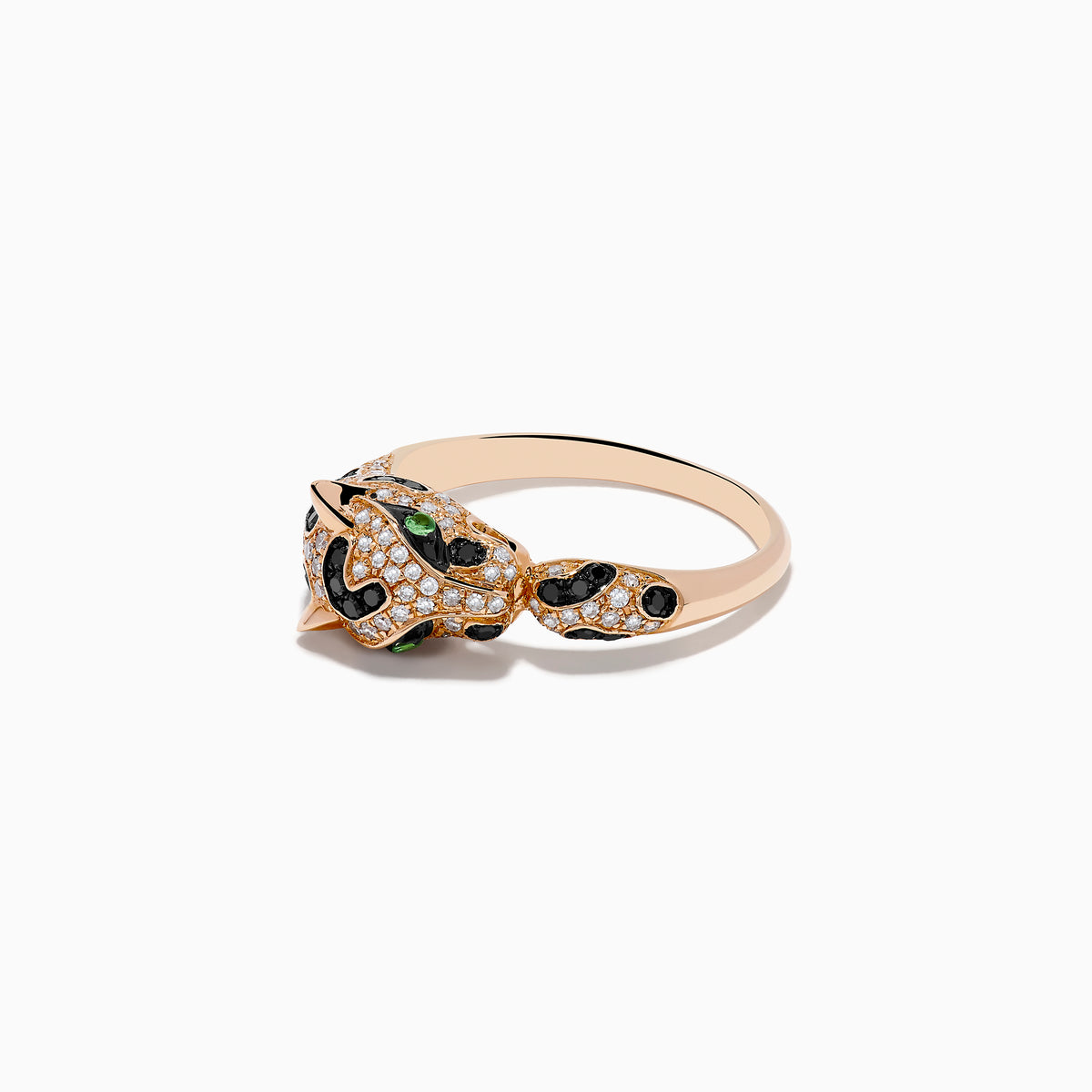 The Signature 14K Rose Gold Diamond and Garnet Panther Ring, 0.56 TCW, showcases a panther’s head and paw with sparkling diamonds, black stones, and vivid garnet eyes for a bold, luxurious look.
