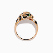 The Signature 14K Rose Gold Diamond and Garnet Panther Ring, 0.56 TCW, showcases a panther’s head and paw with sparkling diamonds, black stones, and vivid garnet eyes for a bold, luxurious look.