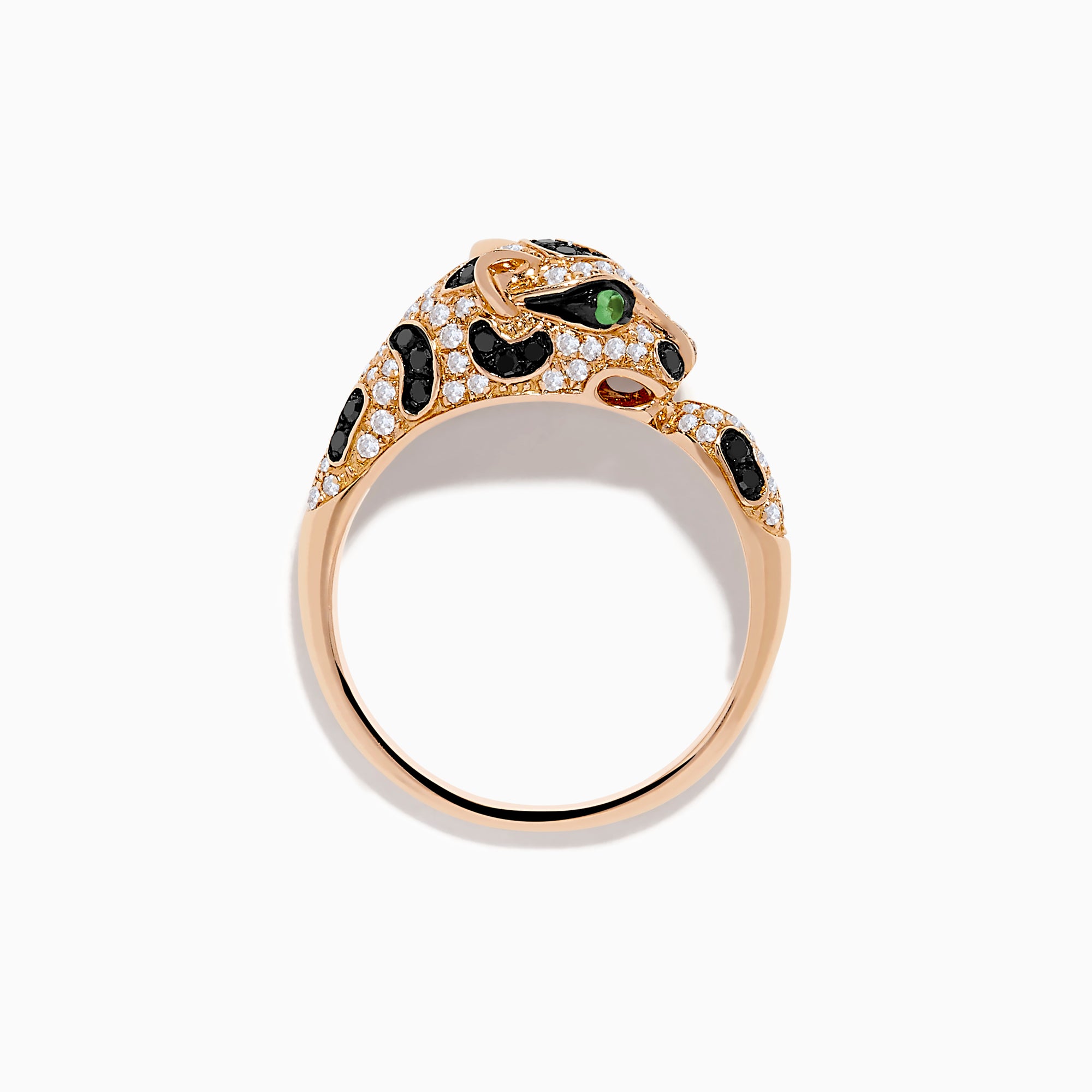 The Signature 14K Rose Gold Diamond and Garnet Panther Ring, 0.56 TCW, showcases a panther’s head and paw with sparkling diamonds, black stones, and vivid garnet eyes for a bold, luxurious look.
