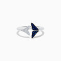 The Seaside 14K White Gold Sapphire and Diamond Whale Tails Ring (0.18 TCW) features two elegant tails, one adorned with diamonds and the other with sapphires, symbolizing oceanic grace.