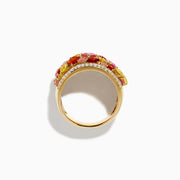 Watercolors 14K Yellow Gold Multi Sapphire and Diamond Dome Cluster Ring