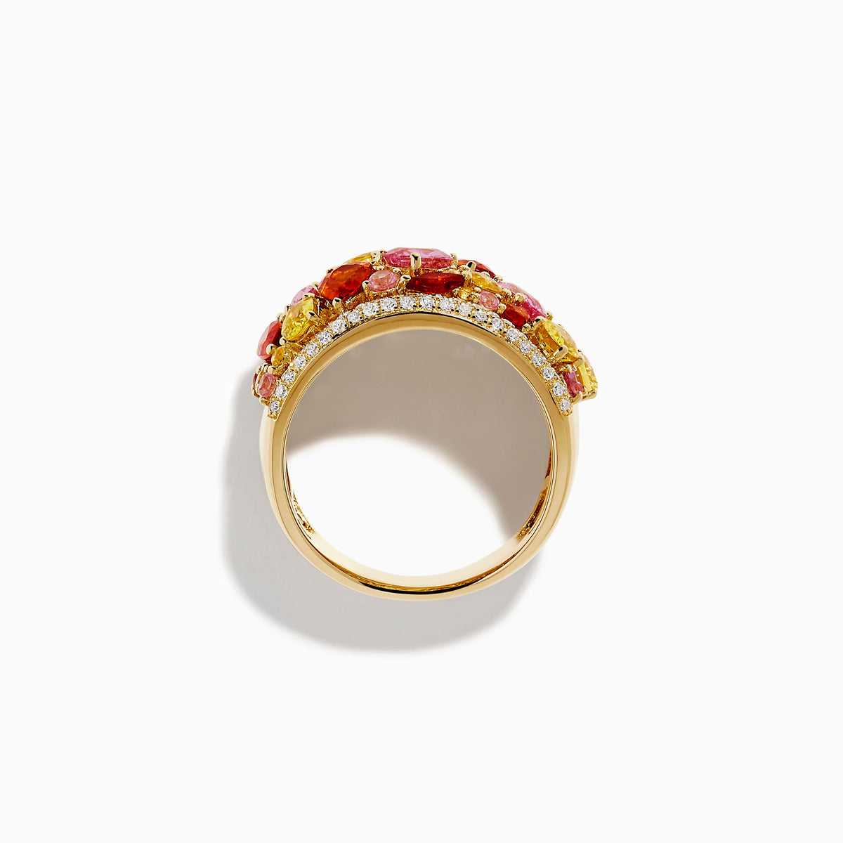 Watercolors 14K Yellow Gold Multi Sapphire and Diamond Dome Cluster Ring
