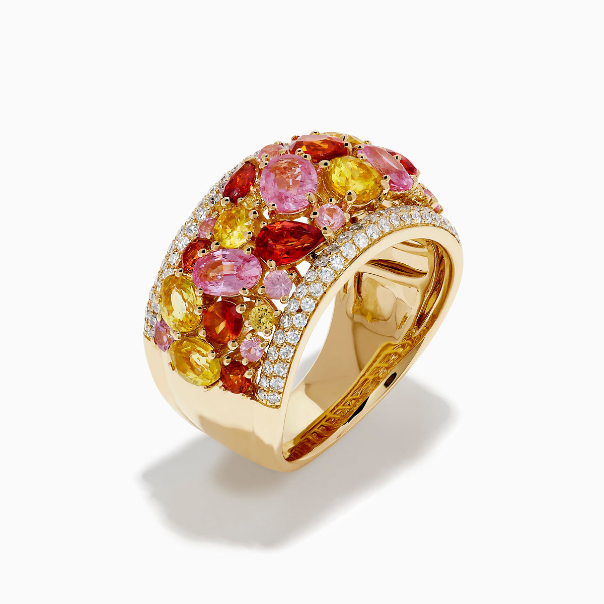 Watercolors 14K Yellow Gold Multi Sapphire and Diamond Dome Cluster Ring