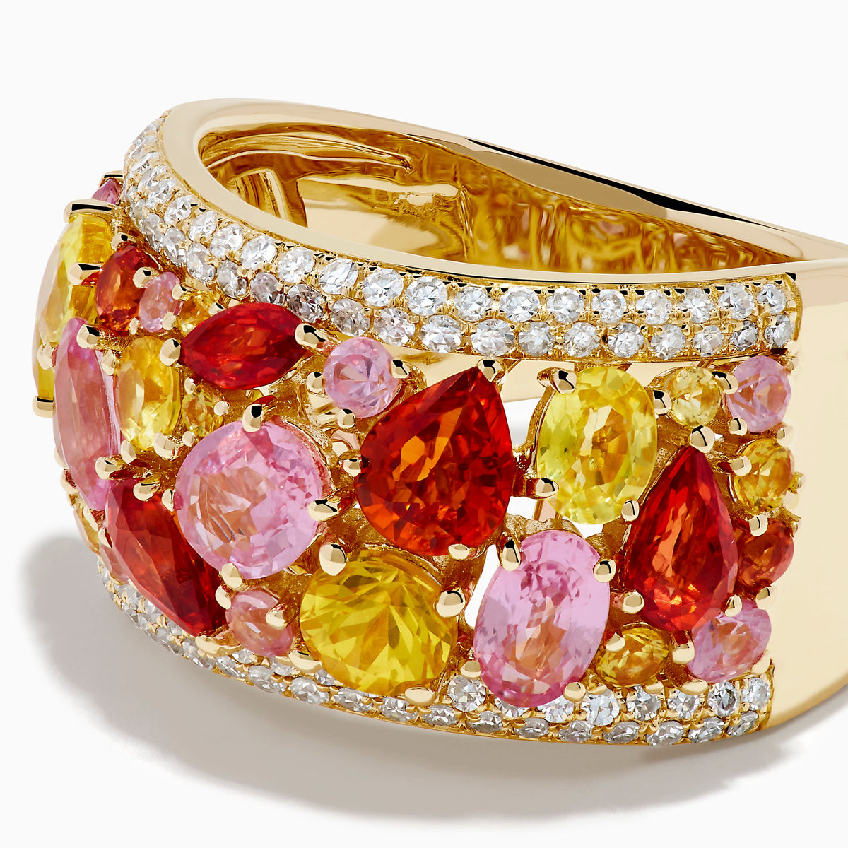 Watercolors 14K Yellow Gold Multi Sapphire and Diamond Dome Cluster Ring