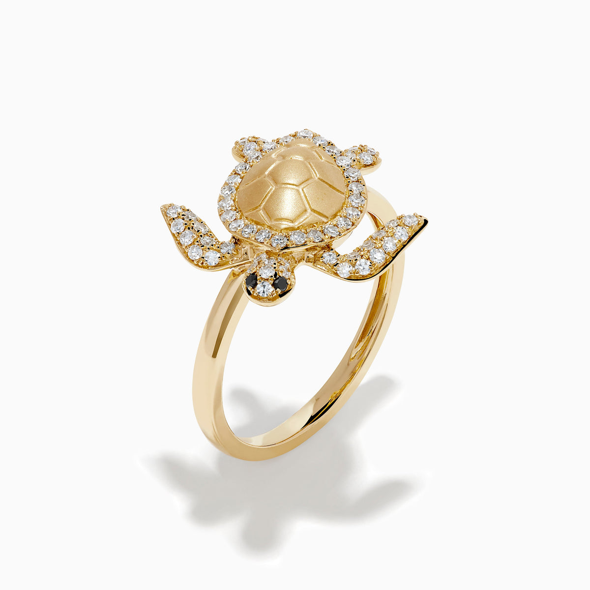 14K Yellow Gold White and Black Diamond Pavé Turtle Ring