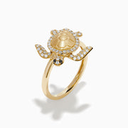 14K Yellow Gold White and Black Diamond Pavé Turtle Ring