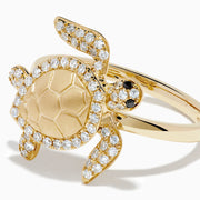 14K Yellow Gold White and Black Diamond Pavé Turtle Ring