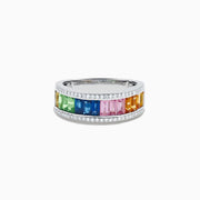 Watercolors 14K White Gold Multi Sapphire, Tsavorite and Diamond Channel-Set Rainbow Ring