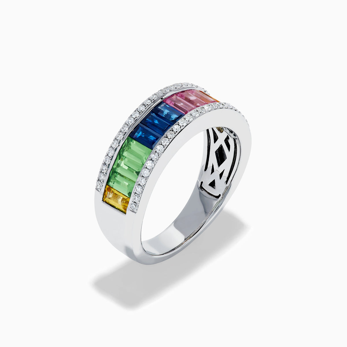 Watercolors 14K White Gold Multi Sapphire and Diamond Channel-Set Ring