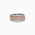 The 14K Two-Tone Gold Pink and White Diamond Ring showcases alternating rows of sparkling white and pink diamonds, blending the brilliance of white stones with the warmth of rose gold for an elegant, eye-catching look.