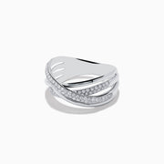 The Pave Classica 14K White Gold Diamond Cross Over Ring, 0.40 TCW, features overlapping bands—two set with sparkling diamonds—in an elegant, intertwined design. Shown against a white background.
