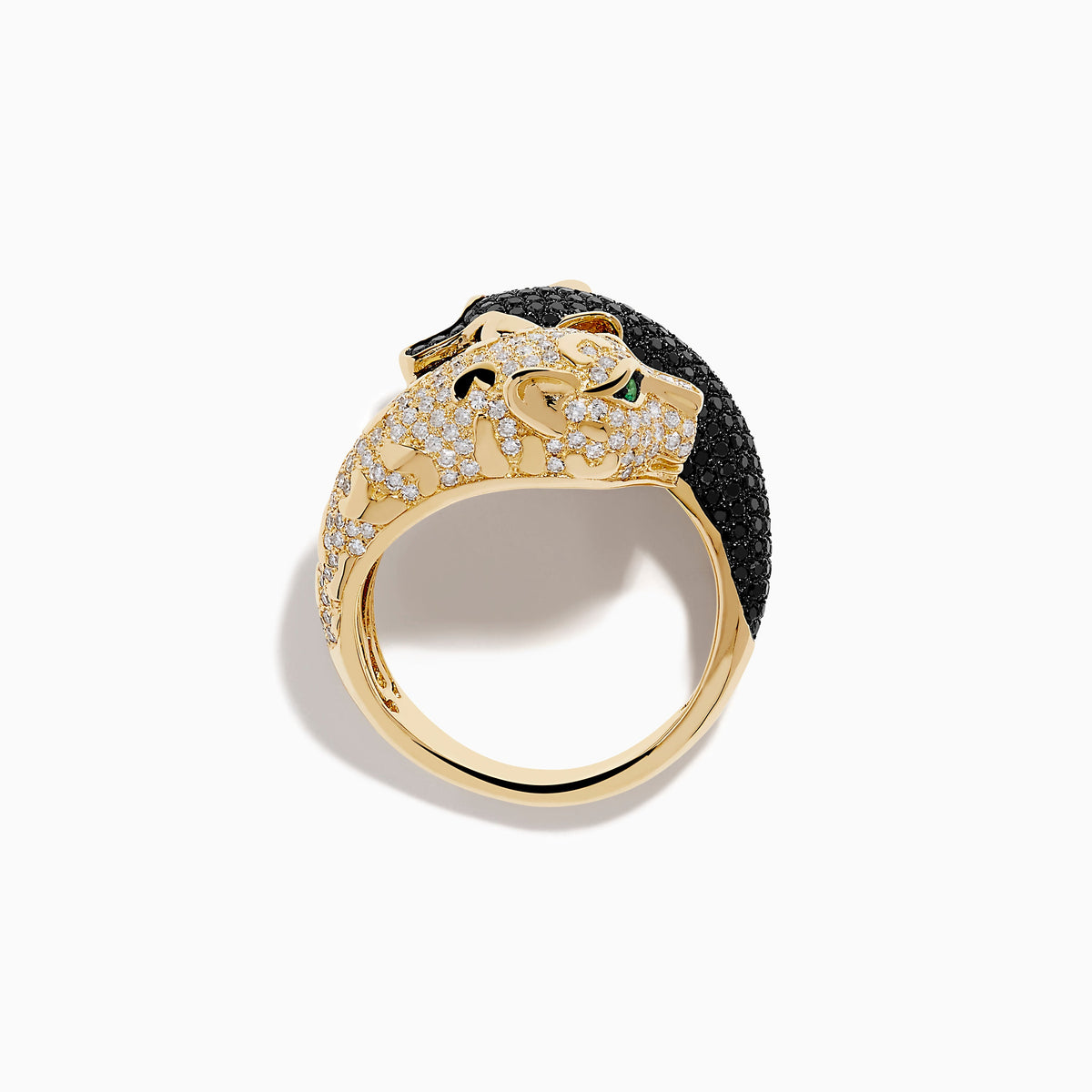 Signature 14K Yellow Gold Black and White Diamond Pavé Bypass Panther Ring