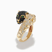 Signature 14K Yellow Gold Black and White Diamond Pavé Bypass Panther Ring