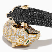 Signature 14K Yellow Gold Black and White Diamond Pavé Bypass Panther Ring