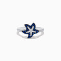 The Seaside 14K White Gold Sapphire & Diamond Starfish Ring, 0.46 TCW showcases a starfish-shaped design with sapphires and diamonds accents on the band and starfish.