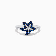 The Seaside 14K White Gold Sapphire & Diamond Starfish Ring, 0.46 TCW showcases a starfish-shaped design with sapphires and diamonds accents on the band and starfish.