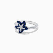 The Seaside 14K White Gold Sapphire & Diamond Starfish Ring, 0.46 TCW showcases a starfish-shaped design with sapphires and diamonds accents on the band and starfish.