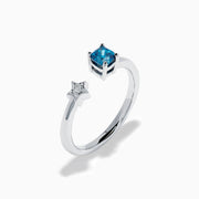 14K White Gold Blue and White Diamond Star Open Ring
