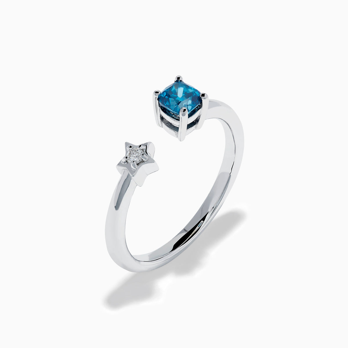 14K White Gold Blue and White Diamond Star Open Ring