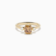 14K Yellow Gold Brown and White Diamond Oval Three-Stone Ring