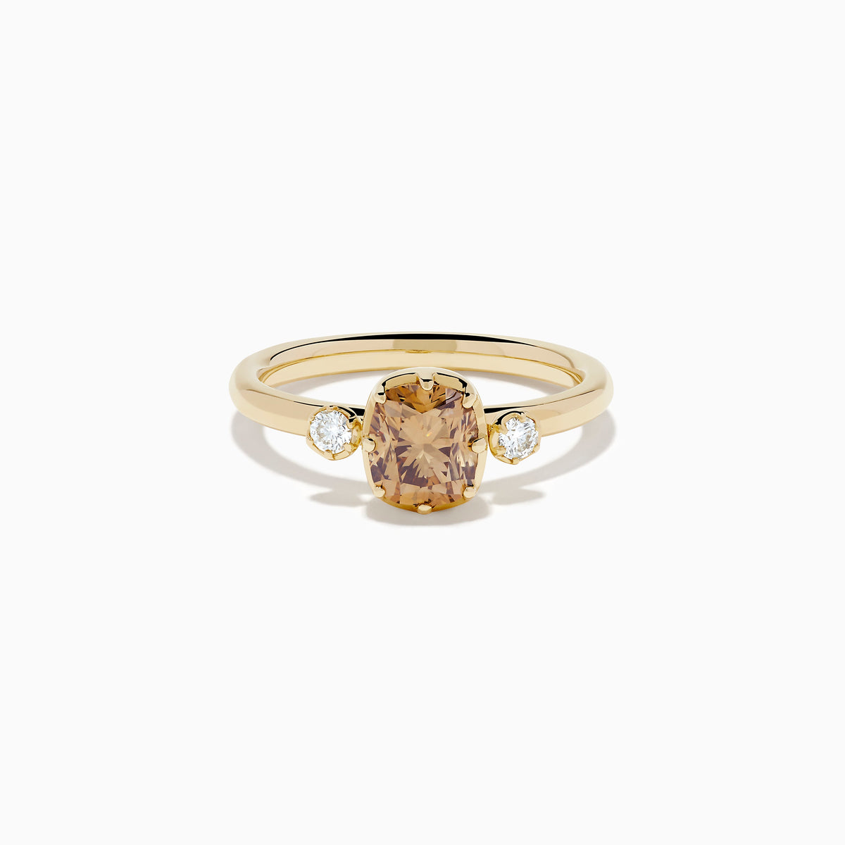 14K Yellow Gold Brown and White Diamond Oval Three-Stone Ring