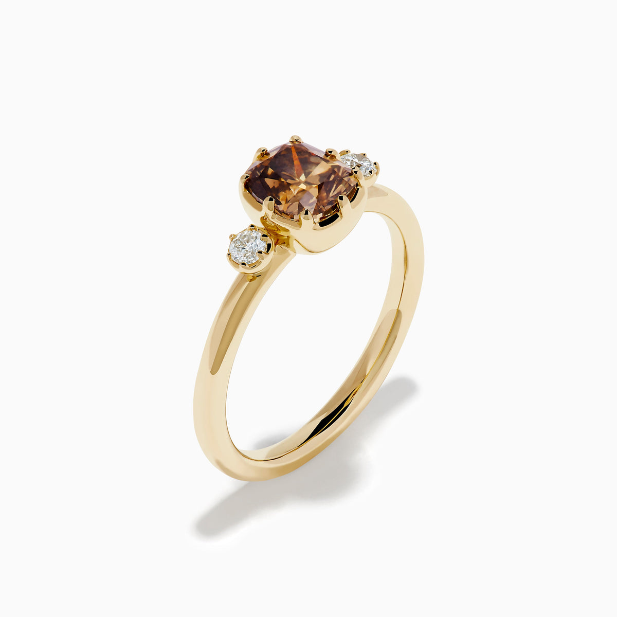 14K Yellow Gold Brown and White Diamond Oval Three-Stone Ring