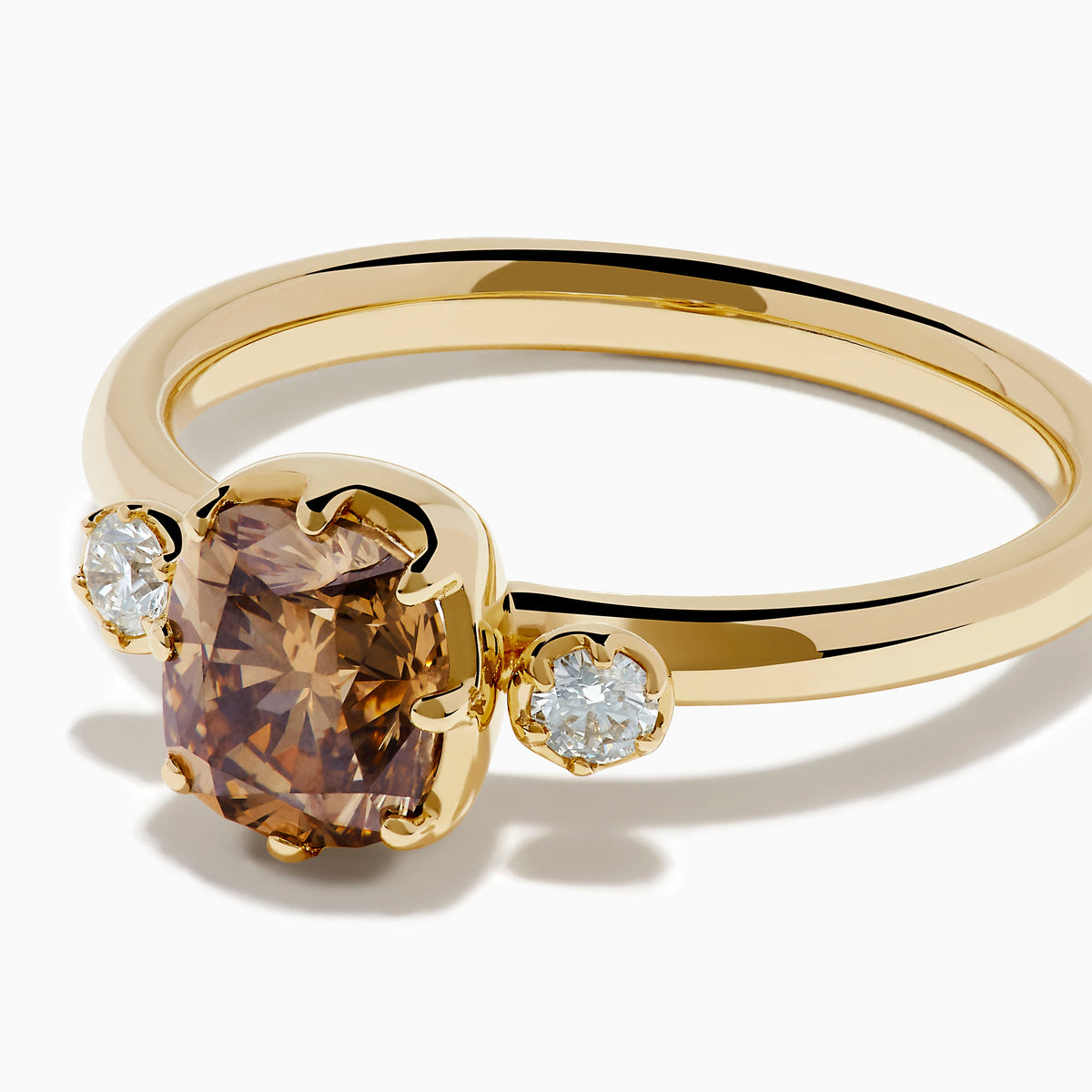 14K Yellow Gold Brown and White Diamond Oval Three-Stone Ring