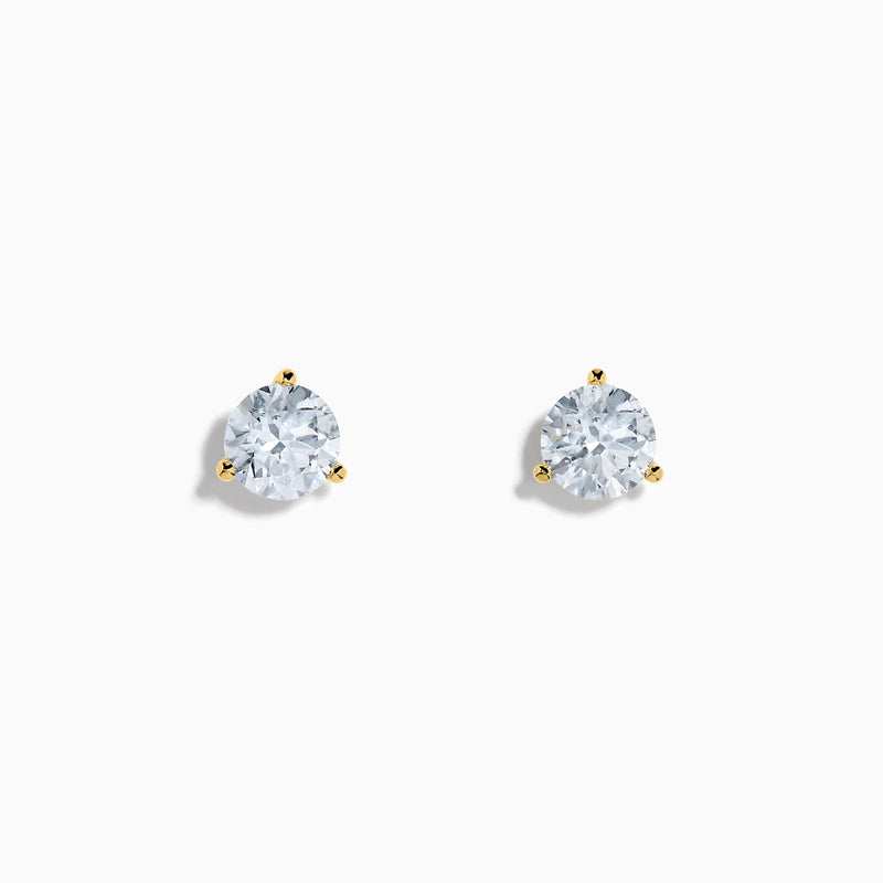 The Lab Grown Diamond Earring and Necklace Set in 14K Yellow Gold features a round diamond pendant and matching gold stud earrings, each showcasing a single round lab grown diamond, displayed on a white background.