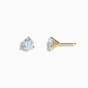 The Lab Grown Diamond Earring and Necklace Set in 14K Yellow Gold features a round diamond pendant and matching gold stud earrings, each showcasing a single round lab grown diamond, displayed on a white background.