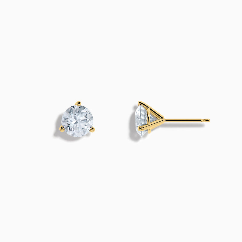 The Lab Grown Diamond Earring and Necklace Set in 14K Yellow Gold features a round diamond pendant and matching gold stud earrings, each showcasing a single round lab grown diamond, displayed on a white background.