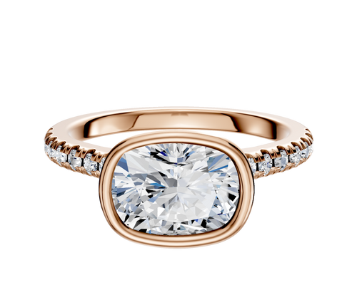 18K Rose Gold Bezel Full Bezel East/West Cathedral Dome 1-Row-Pave 2.5mm Engagement Ring