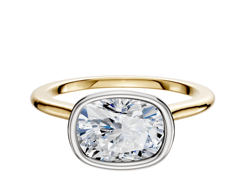 18K Two Tone Bezel Full Bezel East/West Cathedral Dome 1.5mm Engagement Ring