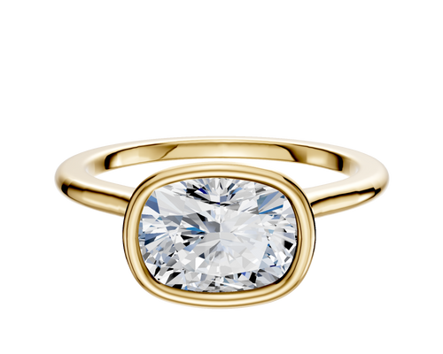 18K Yellow Gold Bezel Full Bezel East/West Cathedral Dome 1.5mm Engagement Ring