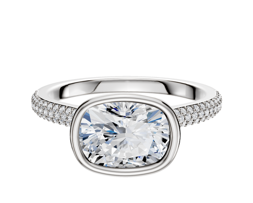 18K Two Tone Bezel Full Bezel East/West Cathedral Dome 3-Row-Pave 2.0mm Engagement Ring