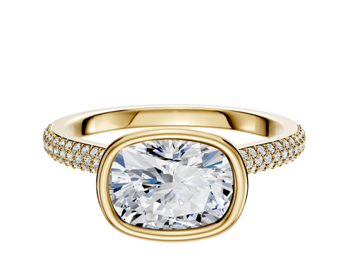 18K Yellow Gold Bezel Full Bezel East/West Cathedral Dome 3-Row-Pave 2.0mm Engagement Ring