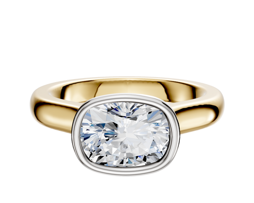 14K Two Tone Bezel Full Bezel East/West Cathedral Dome 3.0mm Engagement Ring