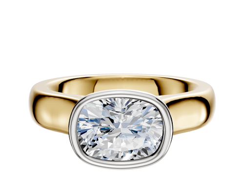 14K Two Tone Bezel Full Bezel East/West Cathedral Dome 4.0mm Engagement Ring