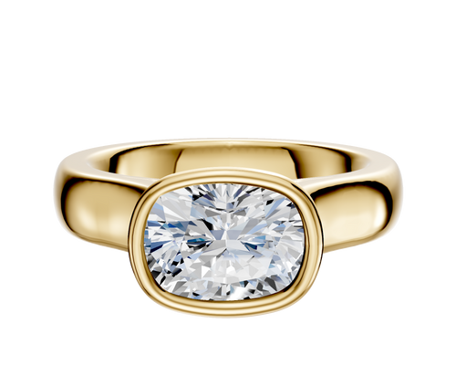 14K Yellow Gold Bezel Full Bezel East/West Cathedral Dome 4.0mm Engagement Ring